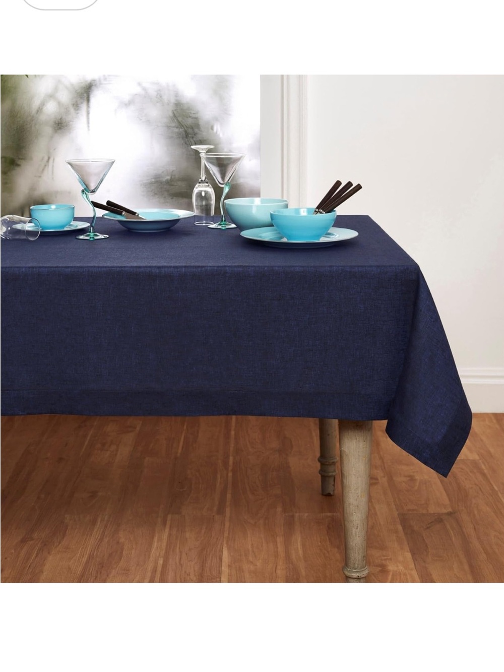 Solino Home Linen Classic Navy Blue Tablecloth for Dining Tables